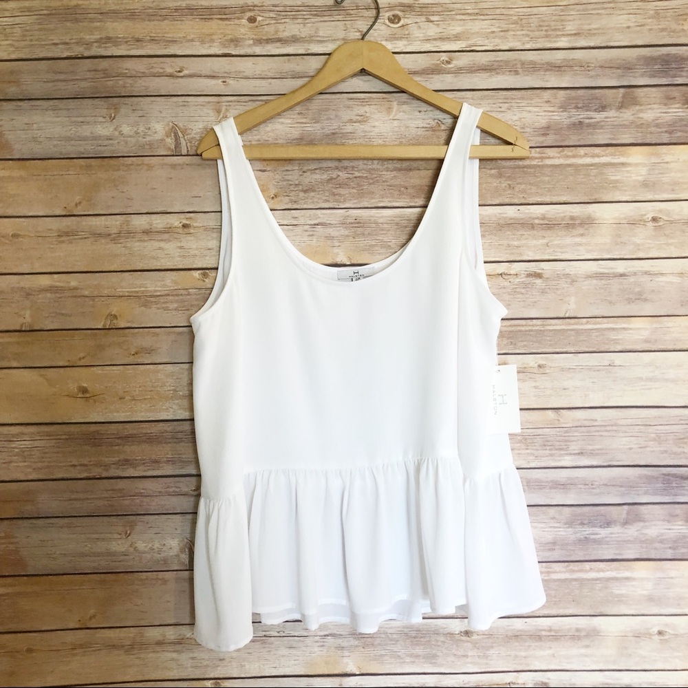 White Peplum Blouse Halston Large - Picture 2 of 6